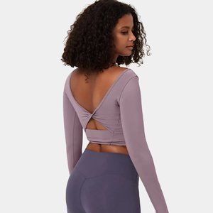 Halara Cloudful Air U-Neck Cut Out Twisted Long Sleeve Cropped Top Elderberry L